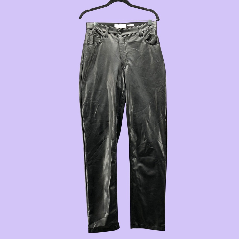 Abercrombie & Fitch Black Vegan Leather 90s Straight Ultra High Rise Pants 29 8L